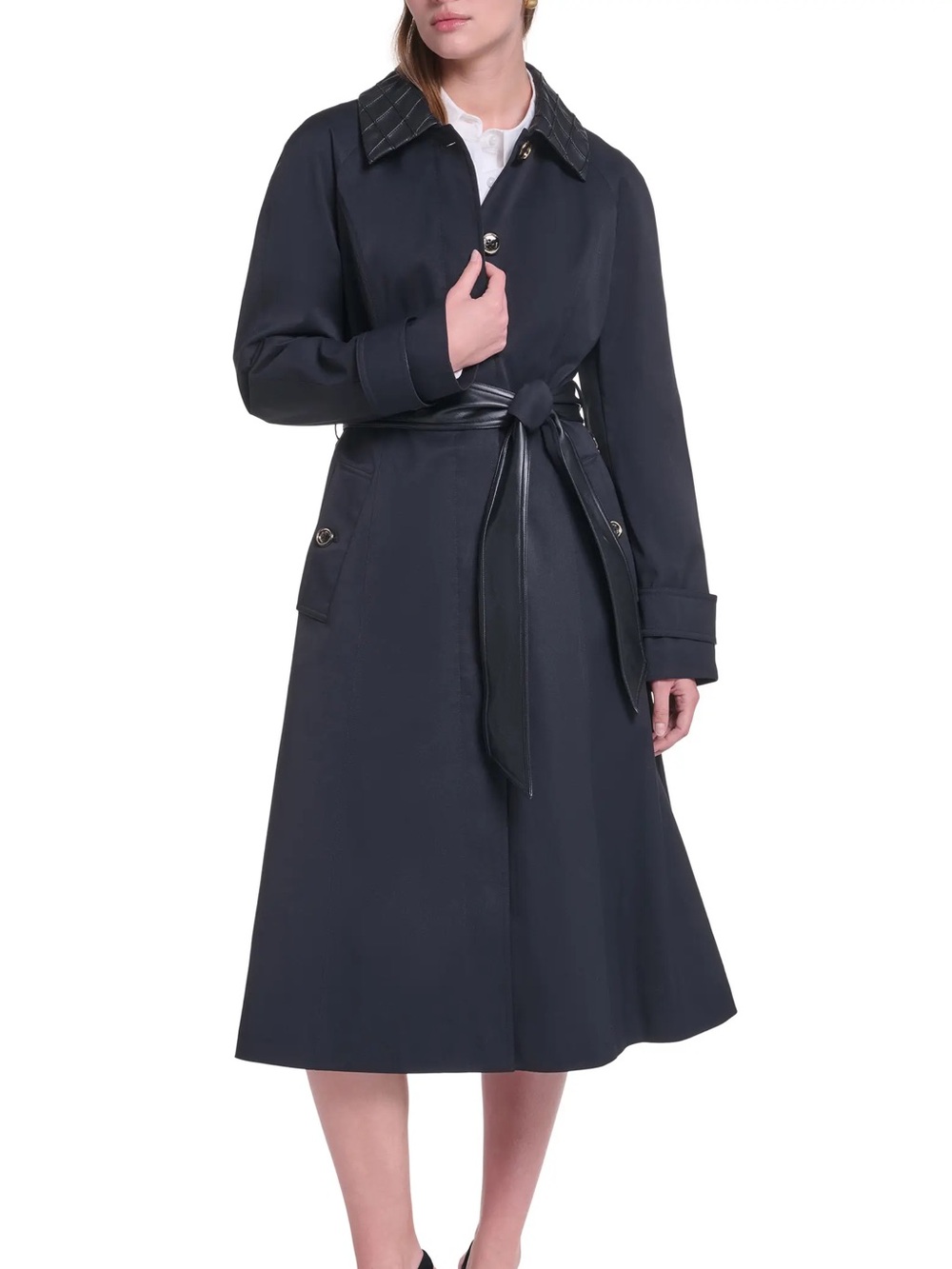 KARL LAGERFELD Belted Trench Coat duster black faux leather jacket large